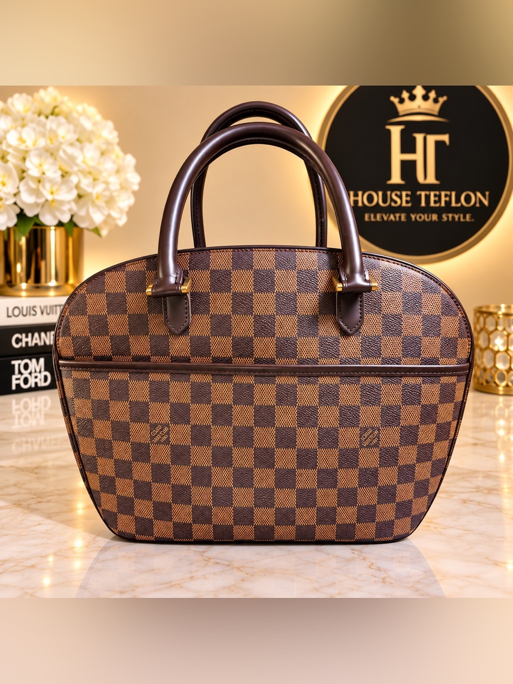 Louis Vuitton Damier Ebene Sarria Horizontal Handbag Brown LV